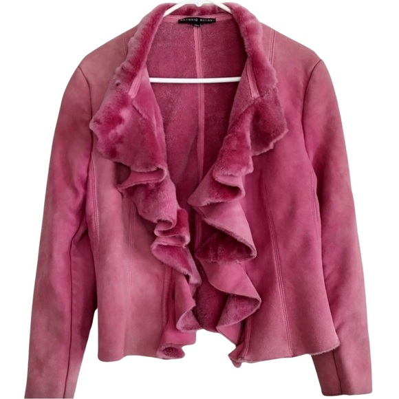 Antonio Melani 100% Lamb Shearling Jacket Ruffled Cardigan